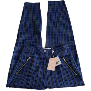 NWT Tiger Mist Size Small Electric Blue Plaid High Rise Pants